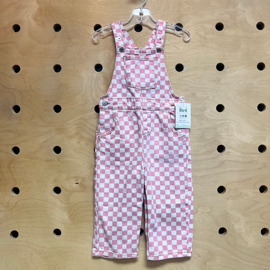 Pink Checkered Denim Overalls