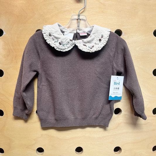 Embroidered Floral Collar Sweater