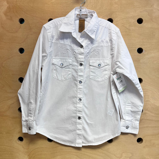 White Embroider Flowers Gem Snaps Shirt