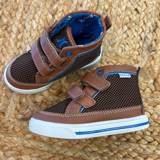 Brown & Blue Velcro High Tops