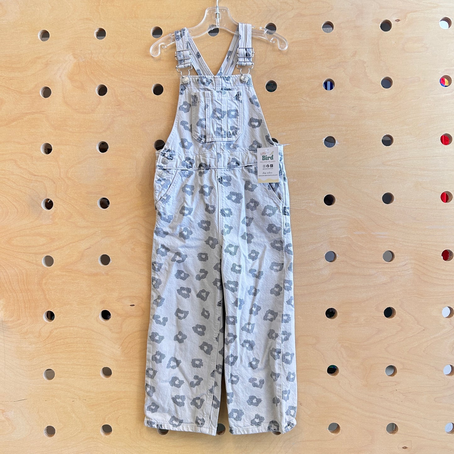 Grey Animal Print Twill Overalls