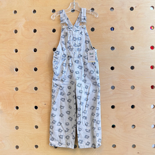 Grey Animal Print Twill Overalls