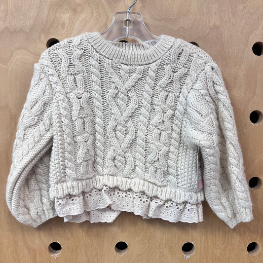 Cream Cable Knit Eyelet Trim Sweater