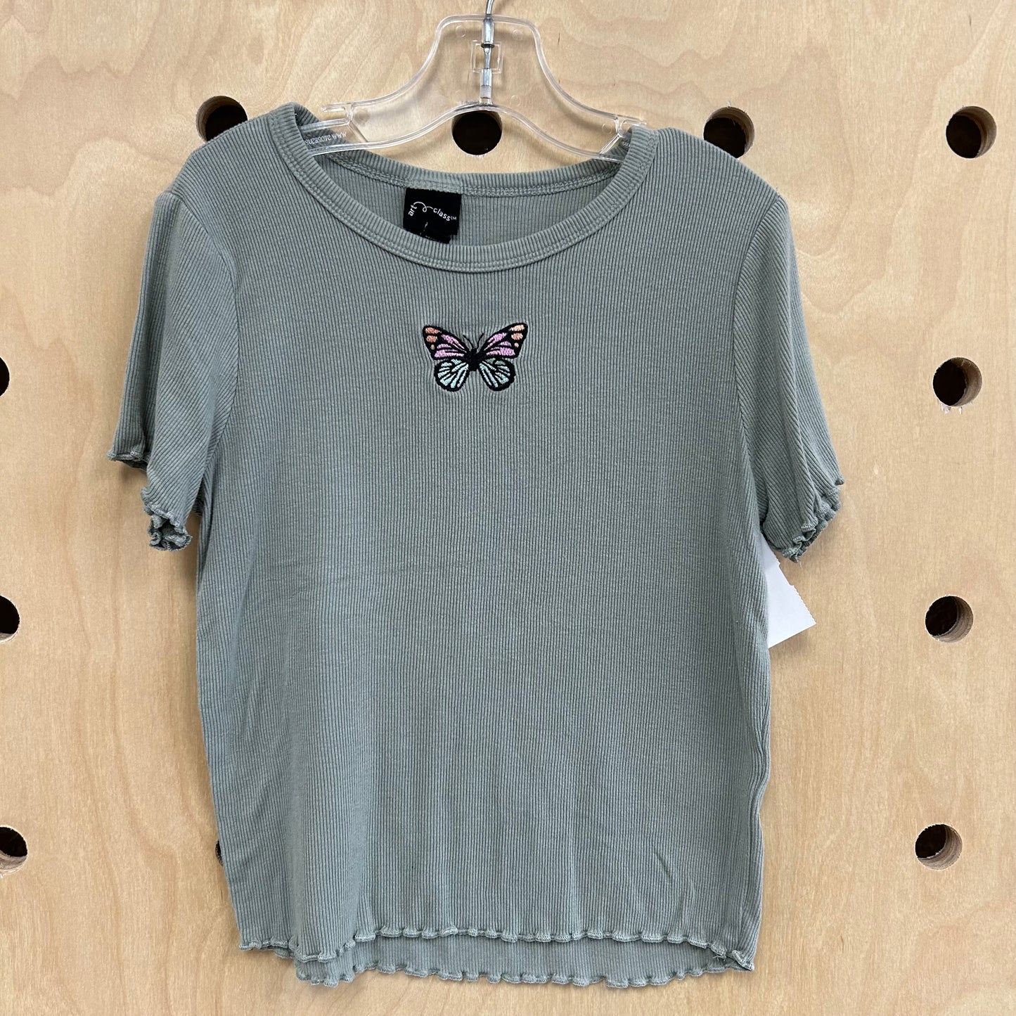 Sage Butterfly Ribbed Top