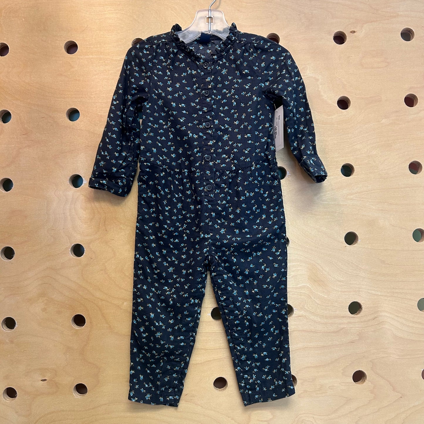 Blue Floral Button Romper