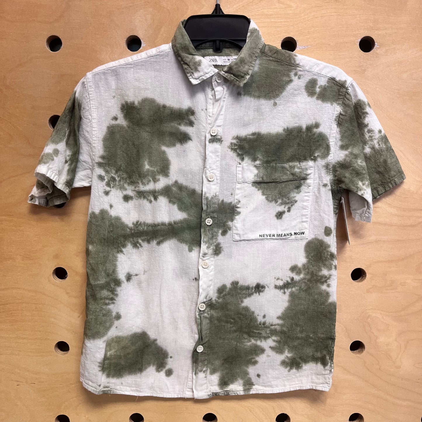 Green Tie Dye Linen Blend Button Up Shirt