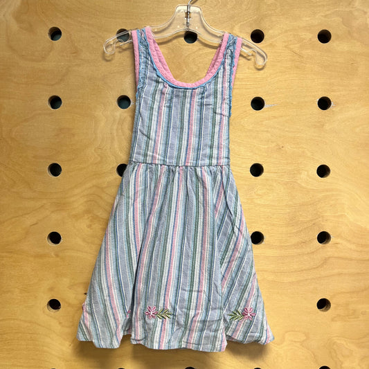 Blue Embroider Floral Stripes Dress