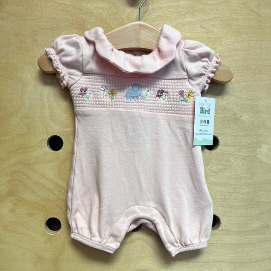 Pink Embroider Floral Elephant Romper