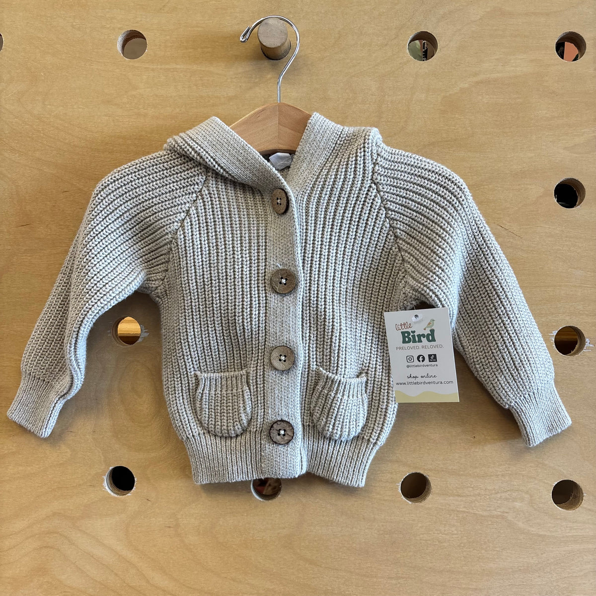 Beige Knitted Hooded Button Sweater