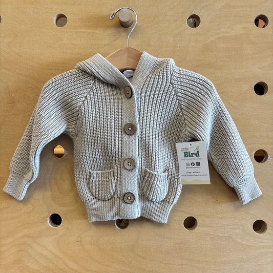 Beige Knitted Hooded Button Sweater