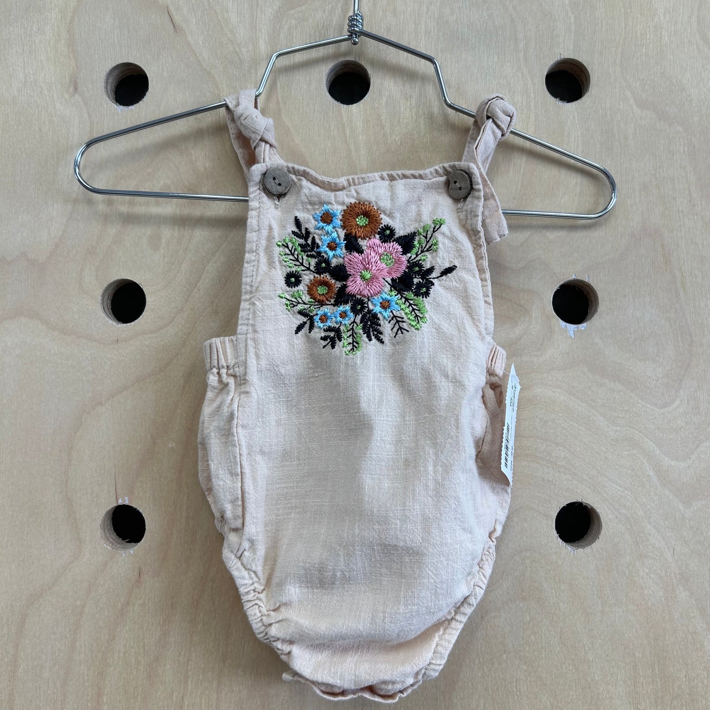 Tan Embroidered Floral Romper