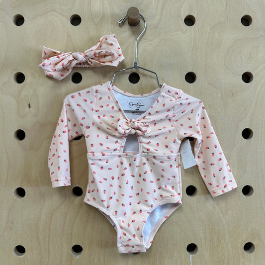 Pink Starwberry Swimsuit & Headband