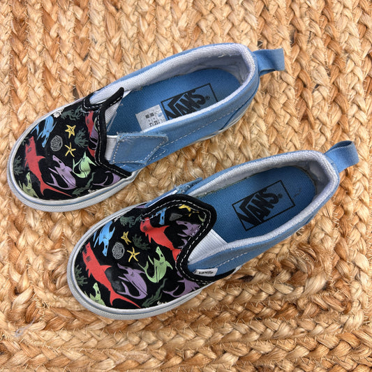 Blue & Black Sharks Slip Ons