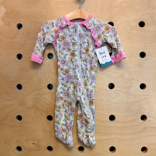 Mint & Pink Floral Ruffle Bamboo Footies