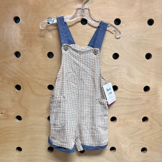 Tan/White Gingham Shortalls