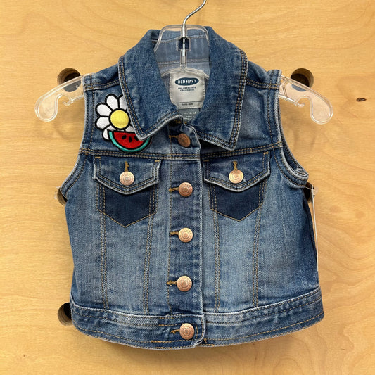 Denim Embroidered Flower Vest