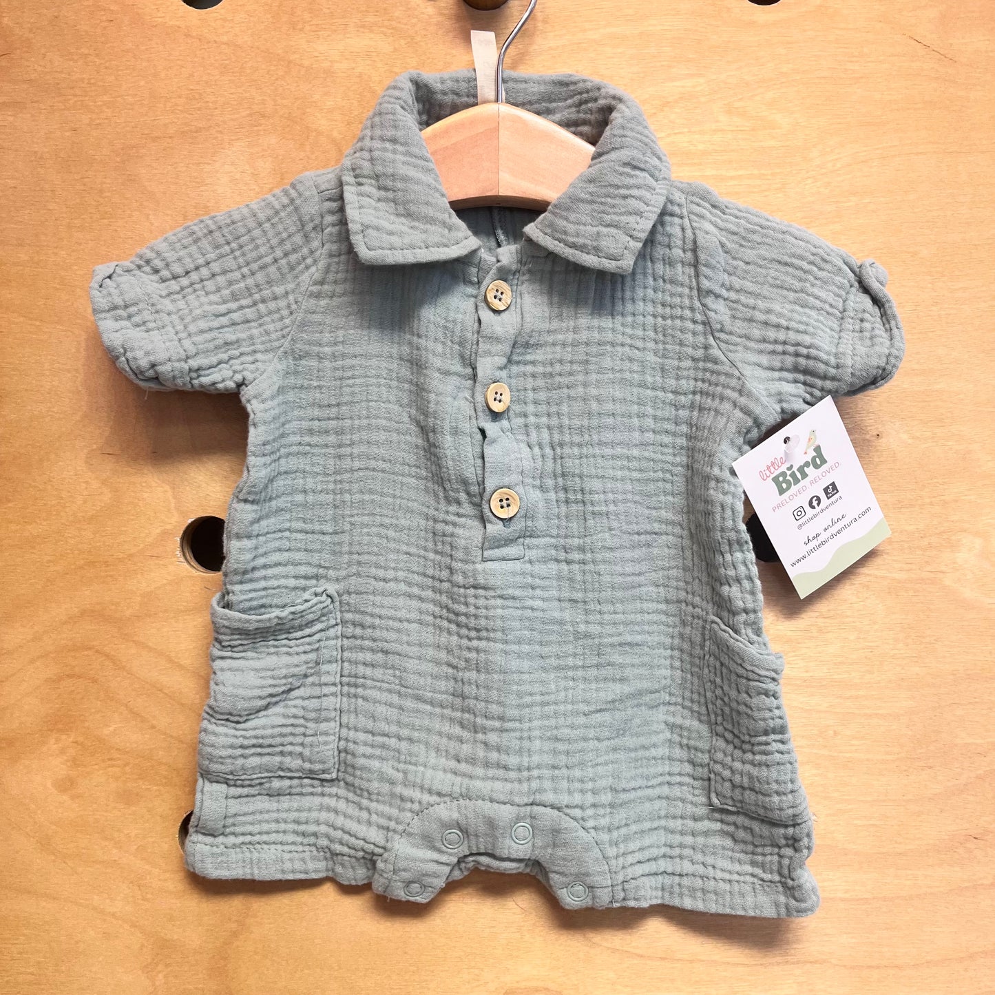 Aqua Gauze Button Romper