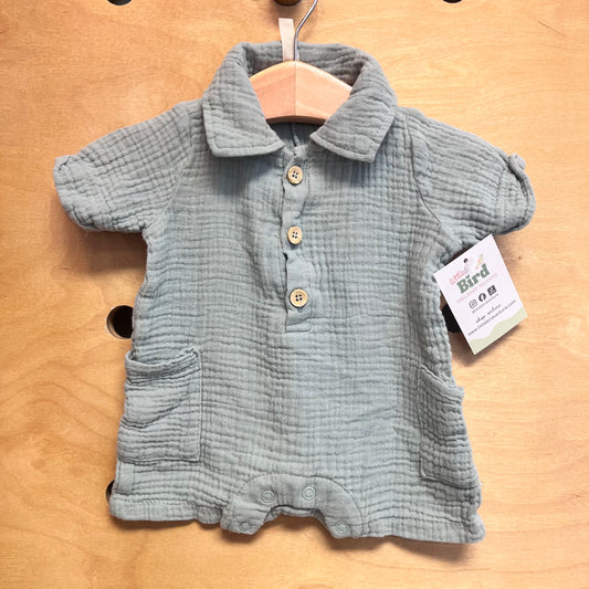 Aqua Gauze Button Romper