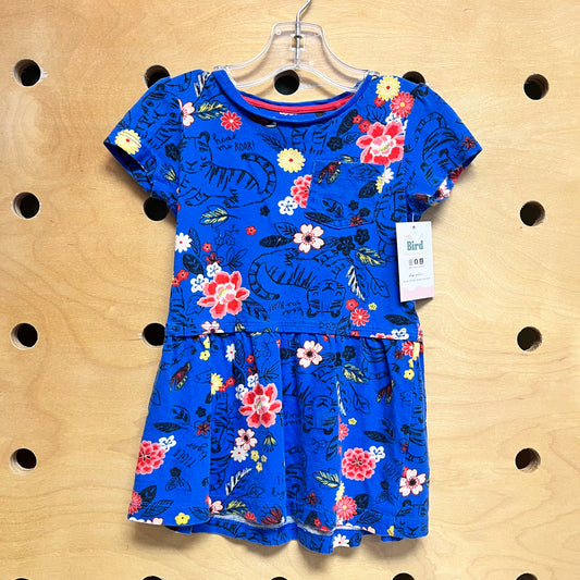 Blue 'Hear Me Roar' Floral Tiger Dress