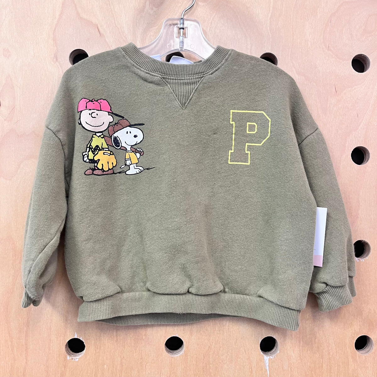 Olive Charlie Brown Baseball Pullover
