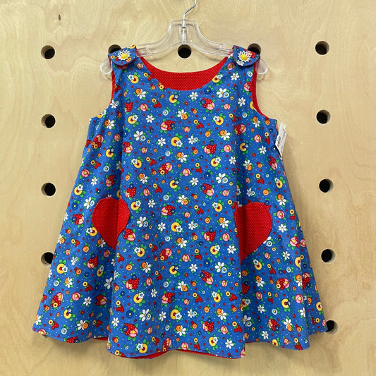 Blue Floral Heart Pocket Dress