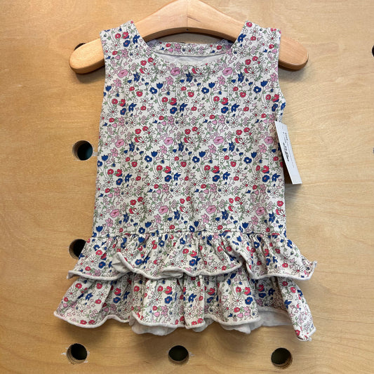 White/Pink/Blue Floral Ruffle Dress