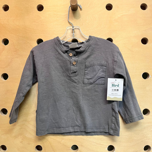 Grey Wood Button Henley