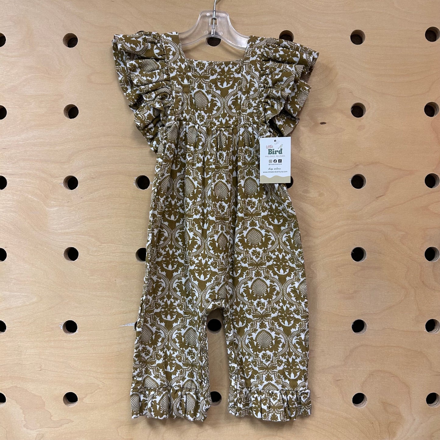 Olive Damask Organic Romper