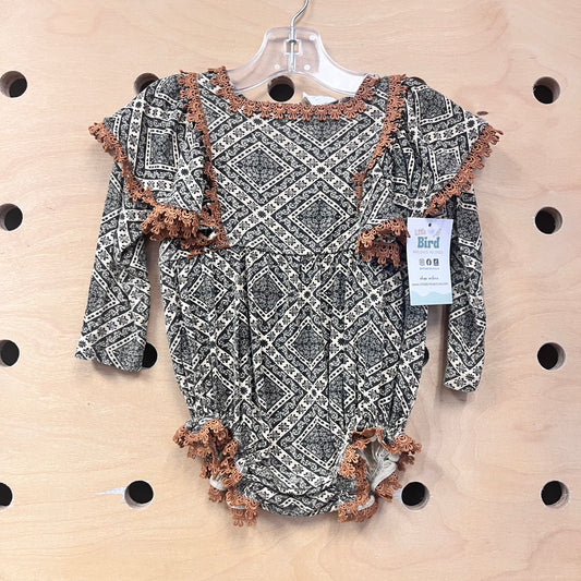 Brown Lace & Bamboo Leaves Romper