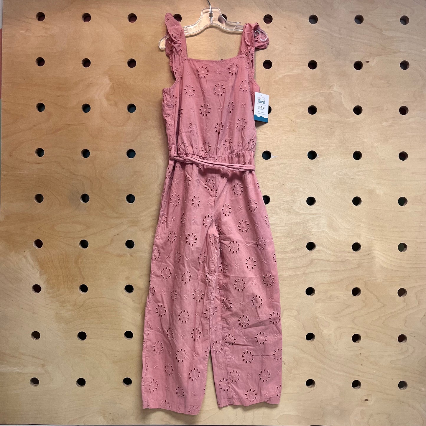 Dusty Peach Belted Eyelet Romper