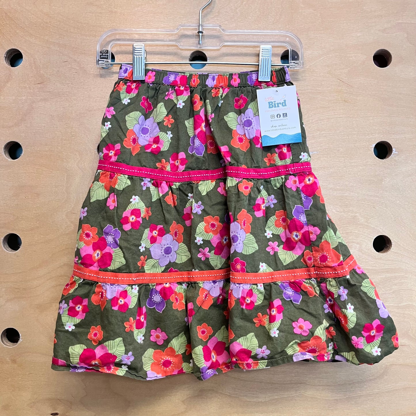 Green/Pink Floral Cotton Skirt