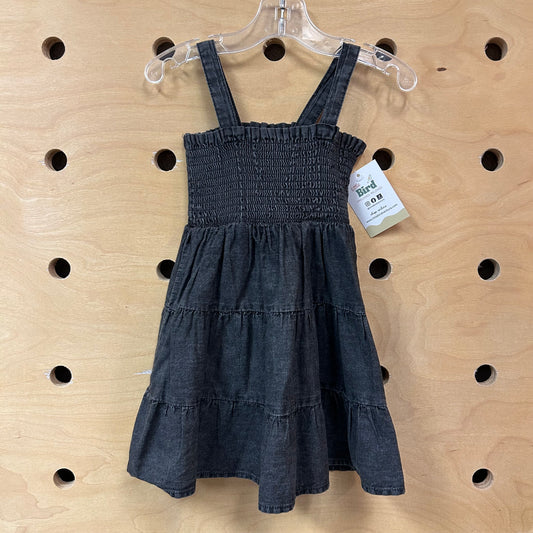 Black Washed Smocked Dress