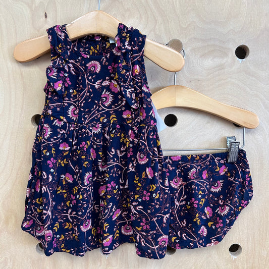 Navy + Magenta Floral Dress