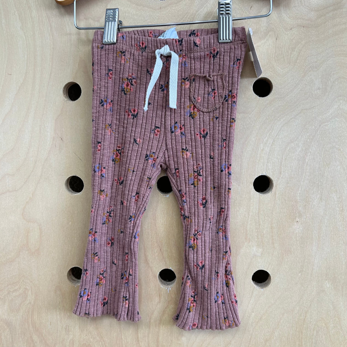 Dusty Pink Floral Ribbed Leggings