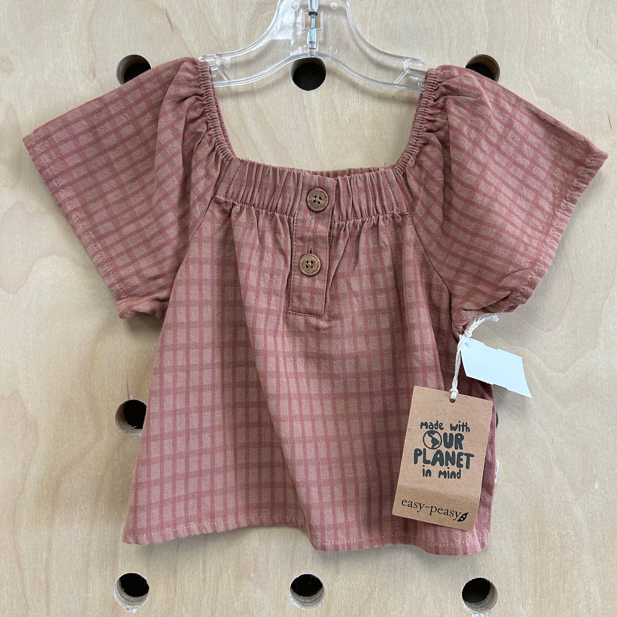 Organic Brown Plaid Button Top NEW!