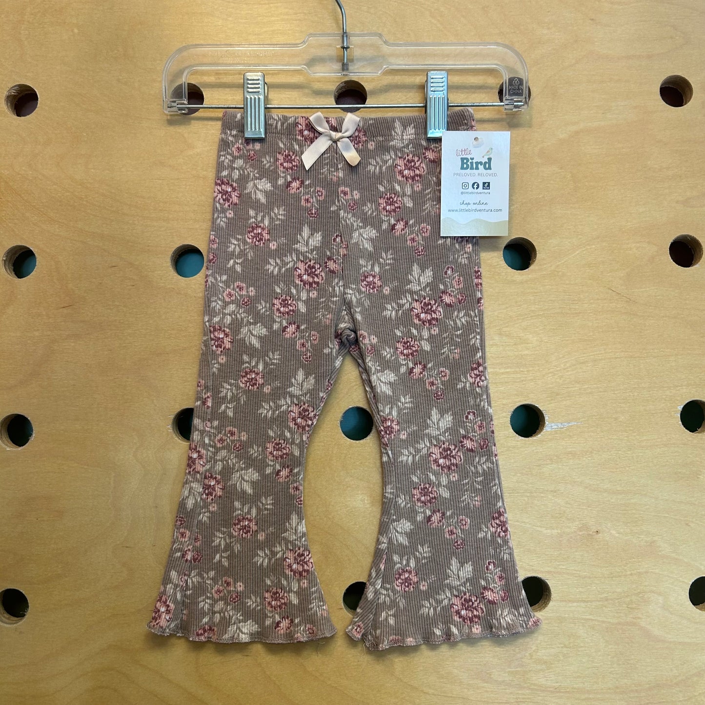 Tan/Pink Floral Ribbed Bell Bottoms
