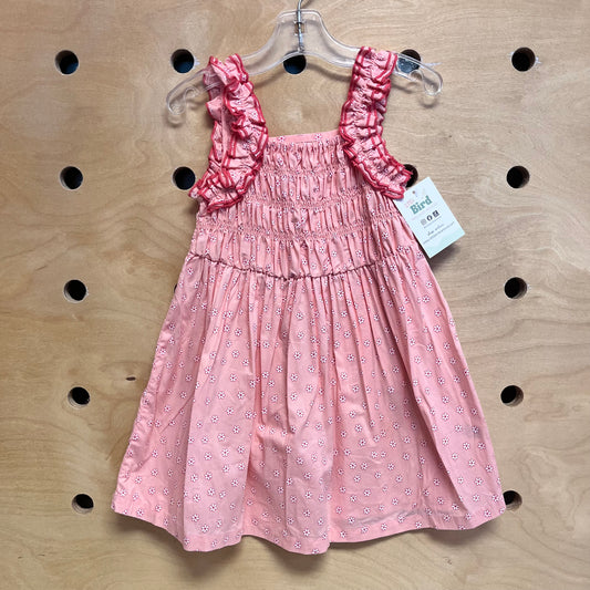 Peach Floral Ruffle Sleeve Dress