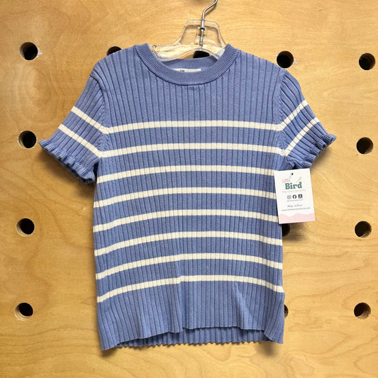 Blue/White Ribbed Knit Top