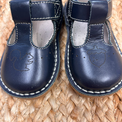 Navy Squirrel & Nuts T-Strap Leather Shoes