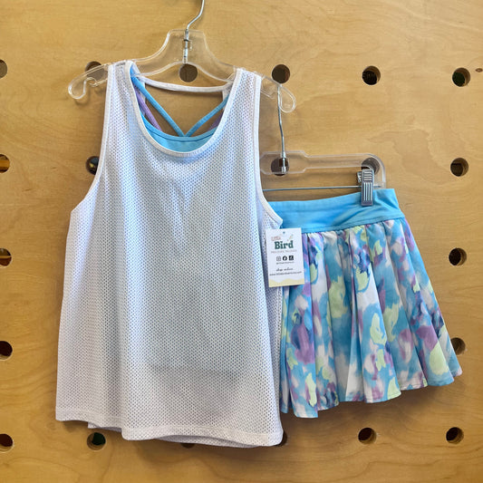 White/Blue/Purple Athletic Outfit