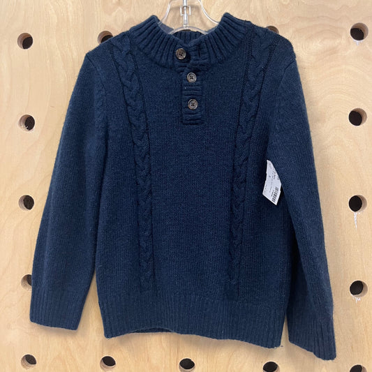 Dark Blue Henley Knit Sweater