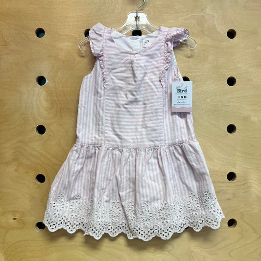 Pink Striped Eyelet Trim Dress