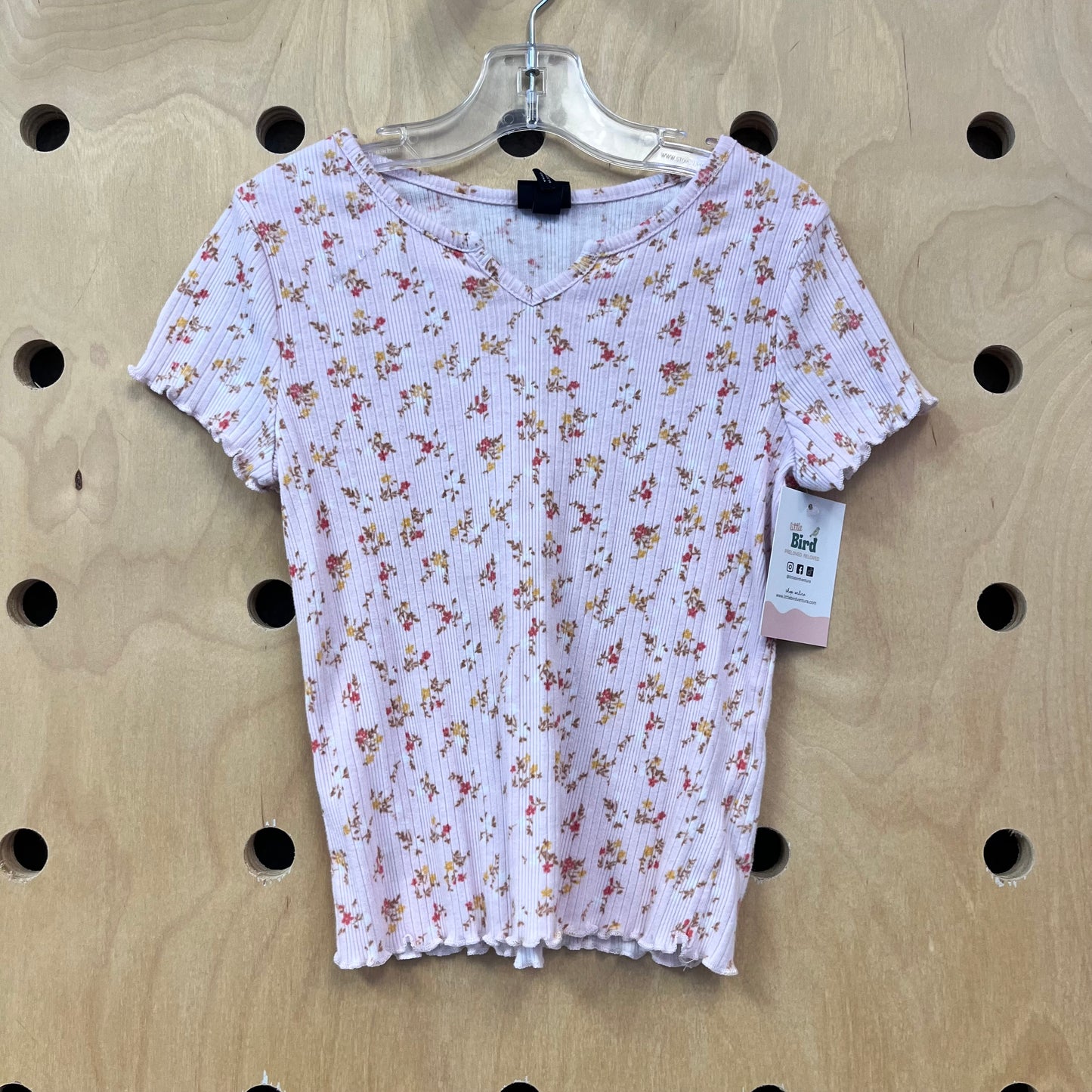 Pink Floral Ribbed Top