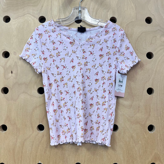 Pink Floral Ribbed Top