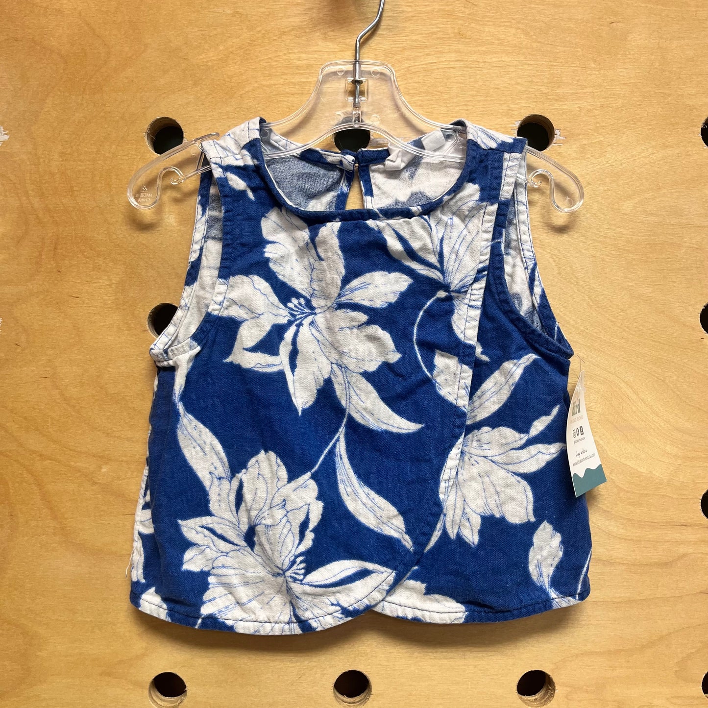 Blue/White Floral Linen Blend Tank