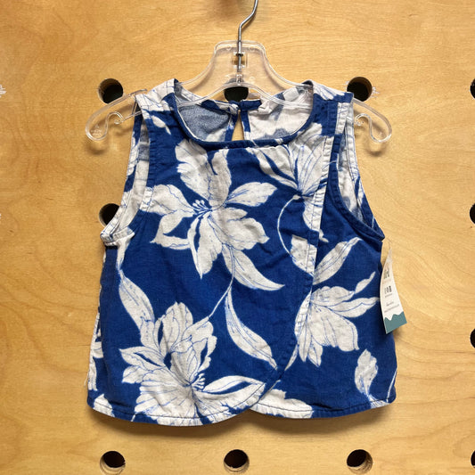 Blue/White Floral Linen Blend Tank