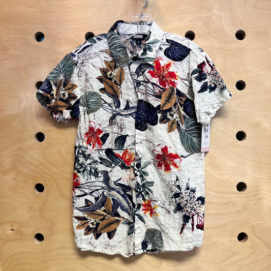 Textured Cotton-Bamboo Tropical Button Up