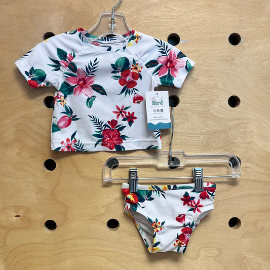 White/Pink Floral Swimsuit