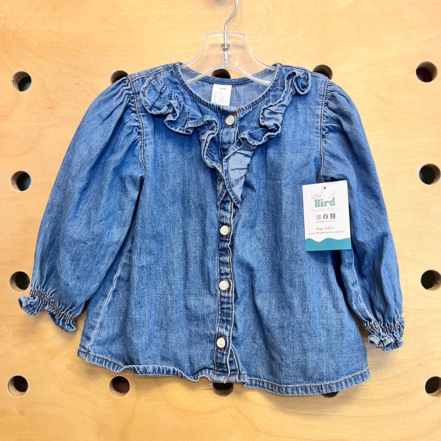 Soft Denim Ruffle Button Up LS