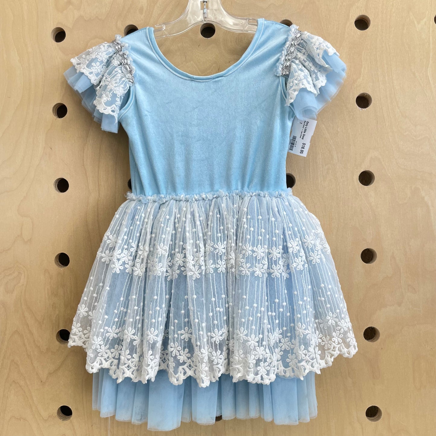 Blue Velour + Lace Dress
